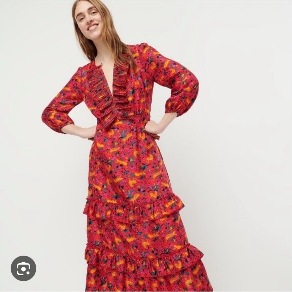 Fully lined silk red jungle cats dress. J. Crew Collection like new.